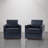 Modern Upholstered Navy Faux Leather Square Swivel Armchair with Matel Base (Set of 2)-881606334