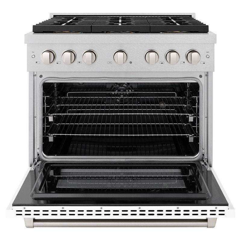 ZLINE 36 in. 5.2 cu. ft. Paramount Dual Fuel Range W/ 6 Burner DuoPro Cooktop and Electric Convection Oven in Satin Stainless Steel W/ White Matte Door