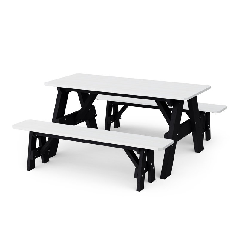 Heritage 72" Picnic Table With Detached Benches, White/Black