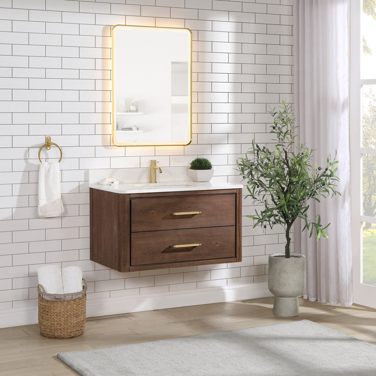 Cristo 36'' Wall Mounted Single Bathroom Vanity with Quartz Top