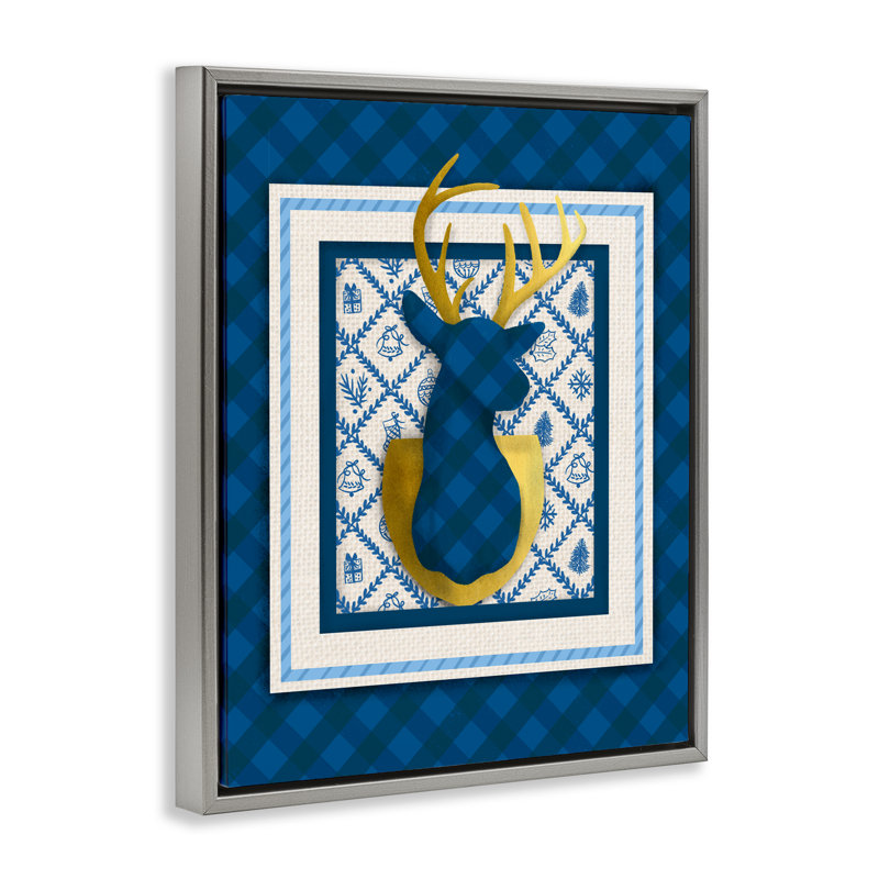 Cadre flottant Winter Plaid Deer, H 21 po x l 17 po, Cadre flottant gris lustré