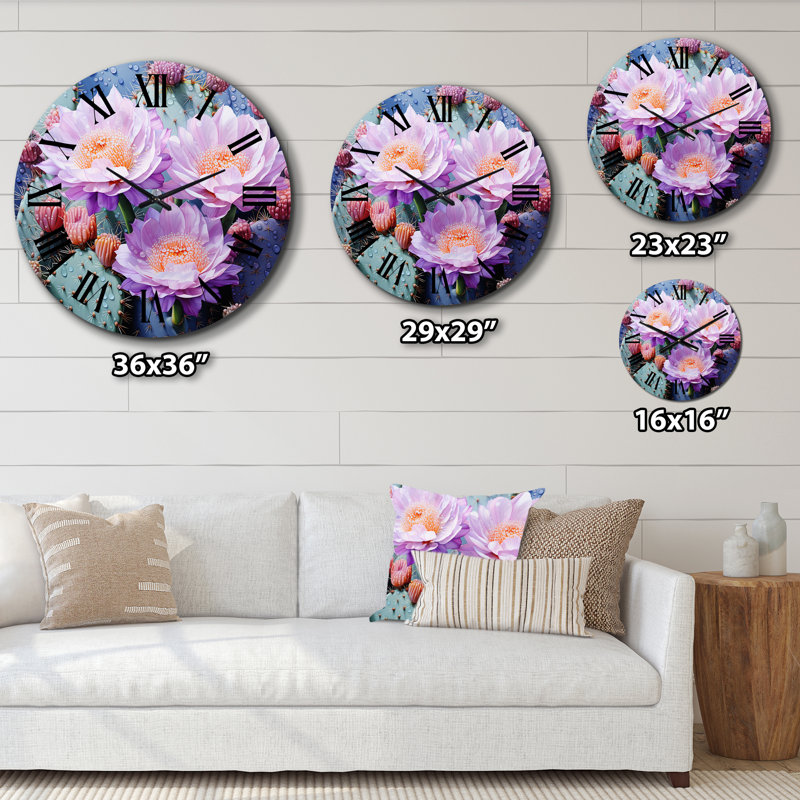 Horloge murale florale cactus rose et vert, Très grand