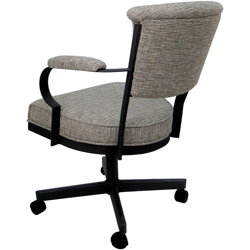 Magaw Swivel Metal Caster Dining Chair, Tan Polyester Blend, Black