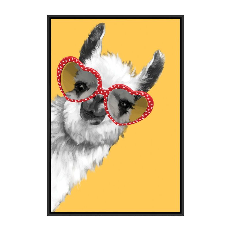Art de llama mode avec verres à hipster, H 60 po x l 40po x P 1,5 po, Toile avec cadre noir