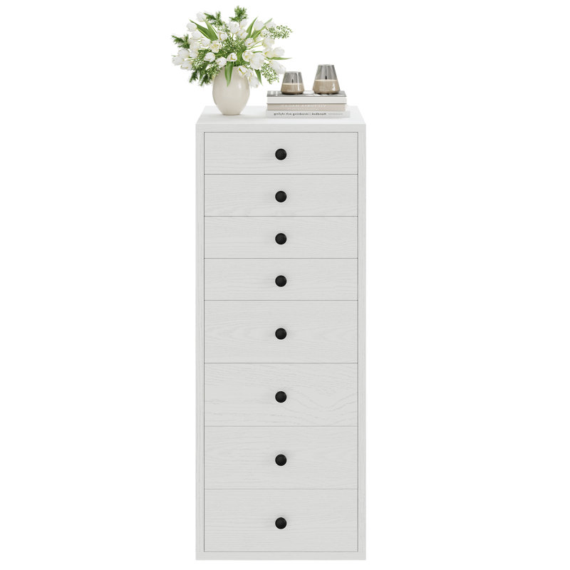 8-Drawer Dresser, Tall Narrow Storage Chest, Small Space Organizer, White