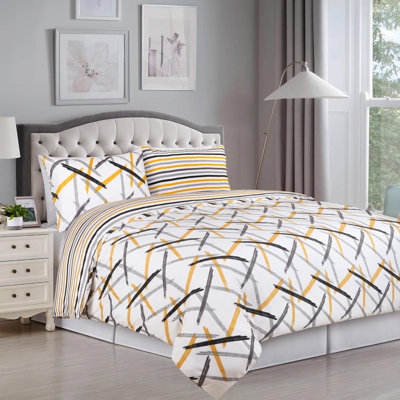 Luxury Duvet Cover Microfiber ochre Striped With Pillowcases King, Double,