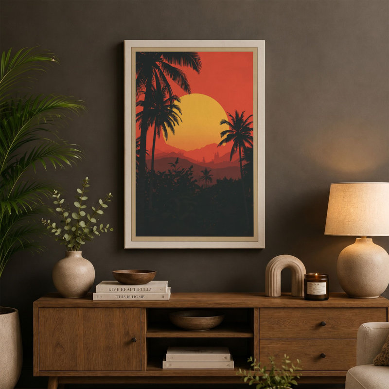 Sunset Tropical - Wrapped Canvas, 18x12 - 45.7 x 30.5 cm, Cream Border