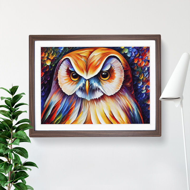 XH1022-6548X Owl Painting Vol.5 Abstract 1 Piece Single Picture Frame Wall Art, 34cm H x 46cm W, Brown