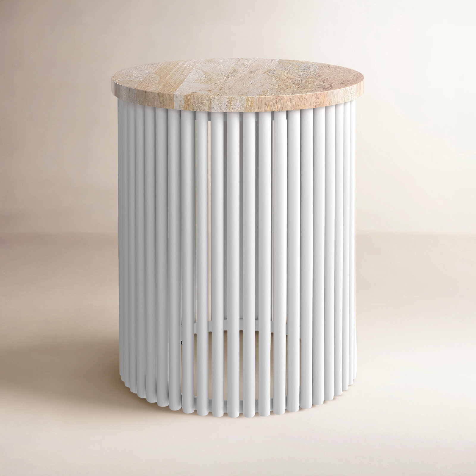 Demy Mango End Table, Natural Top/White Base, 18"
