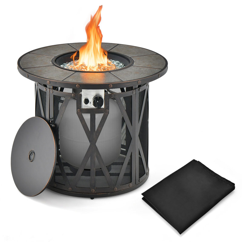 Table de foyer d'extérieur au propane en fer H 25 po x l 32 po avec couvercle Laklynn