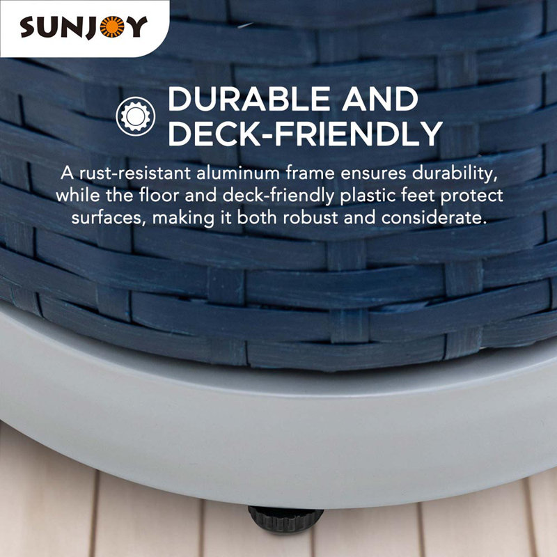 Sunjoy Rust-proof Aluminum Pool Float Storage Rack, 16 Inch Outdoor Wicker Poolside Float Organizer, Pool Float Caddy for Cushions, Floaties, Noodles, Pool Toys