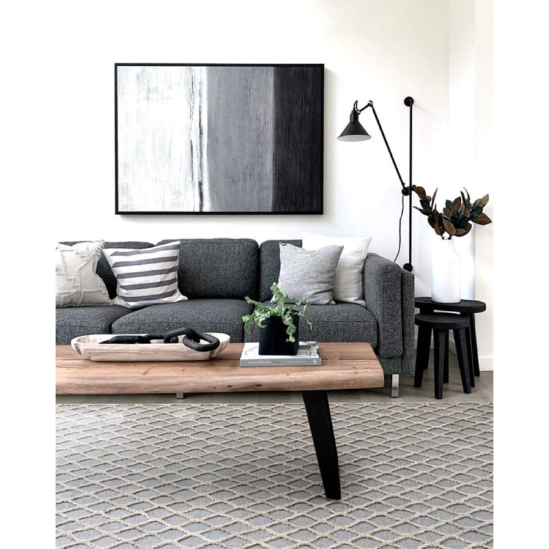 Tapis géométrique en laine brun clair / gris fait à la main Halil, Rectangle de 5 pi x 8 pi