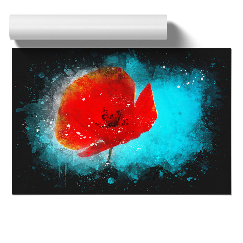 Red Poppy Flower Paint Splash - Frameless Print, 59cm H x 84cm W x 0.1cm D