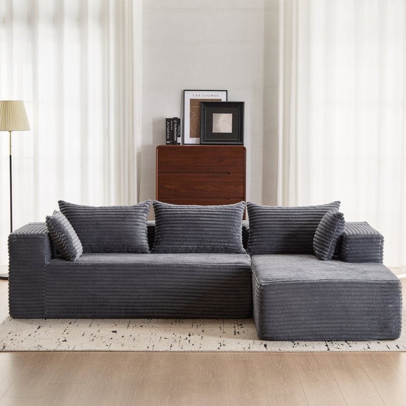 107" Modular Sectional Couch With L-Shape Chaise,Boneless Sofa For Living Room,Modern Cloud Couch With Deep Seat,No Assembly Required,Loveset,Grey(Right Facing Chaise)