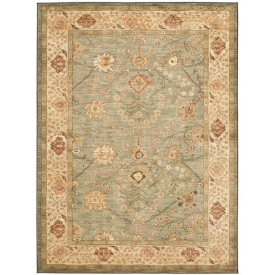 Tapis bleu / ivoire en polypropylène tissé à la machine Ralph Lauren Oushak