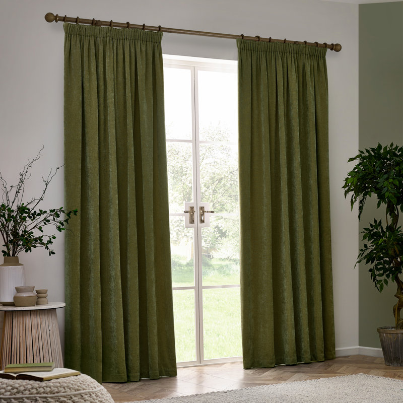 Heavy Chenille Blackout Curtain Panel Pair, 229cm Width x 137cm Drop, Green