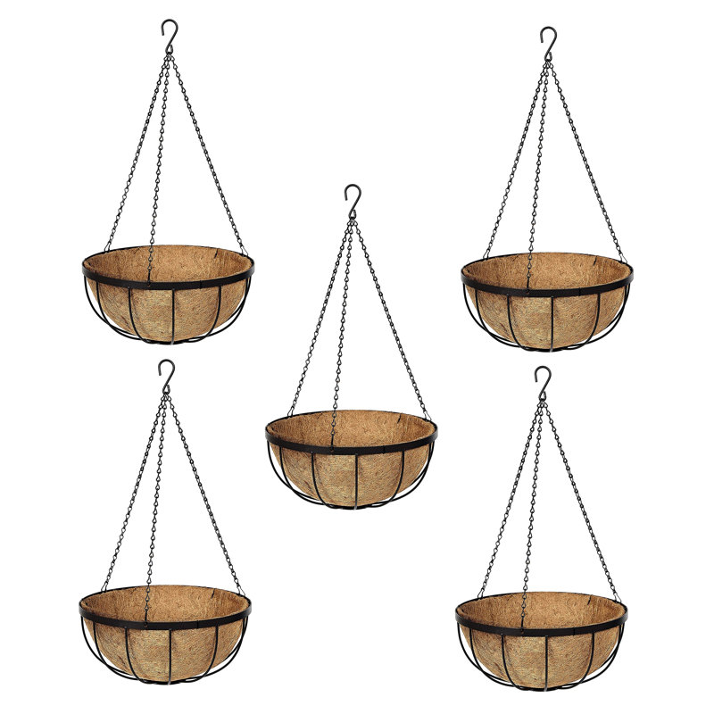 Set of 5 - Delania Coconut Hanging Basket 12-Inch, 5.7" H x 12" W x 12" D