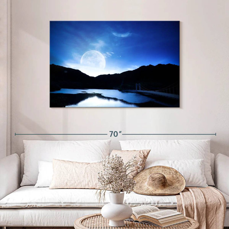Lac Oberle au clair de lune, H 30 po x l 45 po
