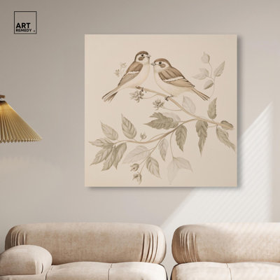 Paire d'illustrations rétro sur toile par Finches III par 