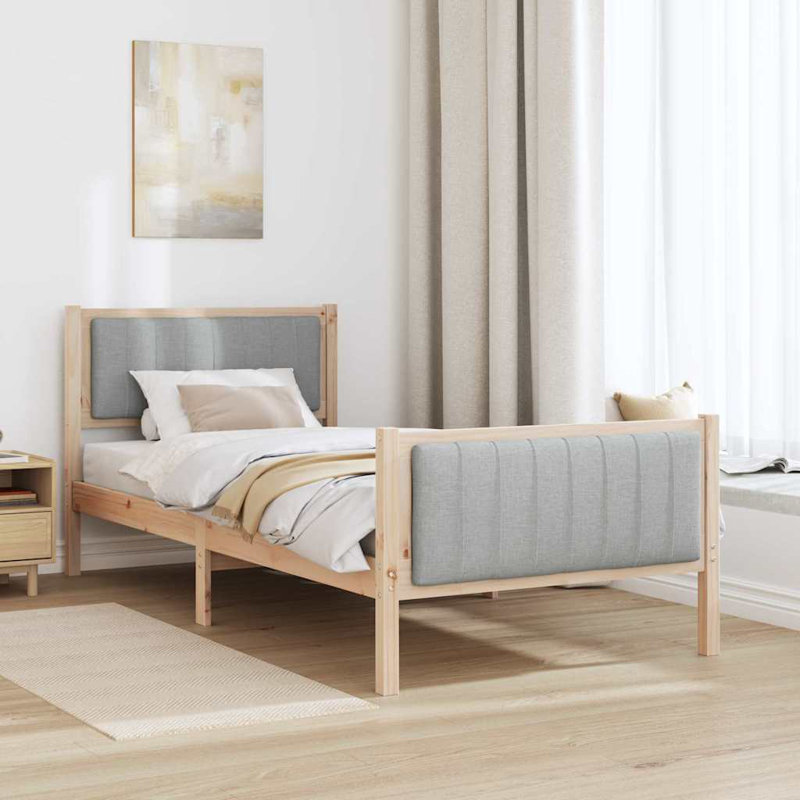 Solid Wood Bed, Brown/Light Grey, European Single (90 x 200 cm)