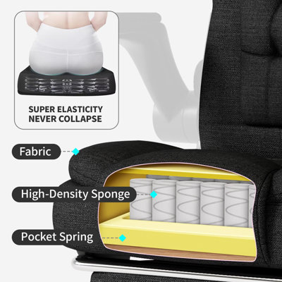 Fabric Office Gaming Chair, Ergonomic High Back Desk Chair, Big and Tall Executive Chair Height Adjustable with Footrest Lumbar