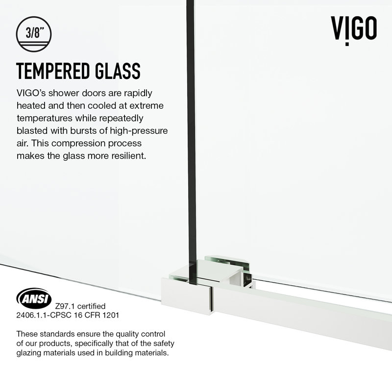 Cass 56-60" W x 76" H Sliding Frameless Shower Door with 3/8" Clear Glass, Stainless Steel