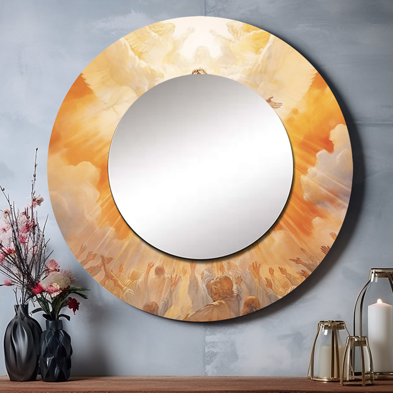 «Jesus Modern Devotion II - Christianism», miroir mural décoratif rond jaune, 29 po x 29 po