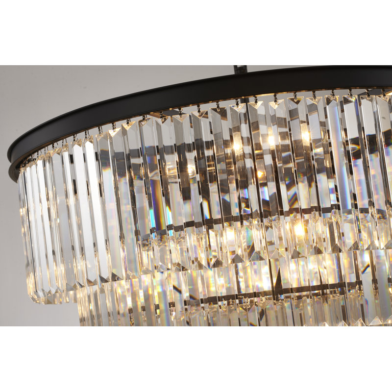 Lustre rond en cristal 15 lumières Transitional, Noir