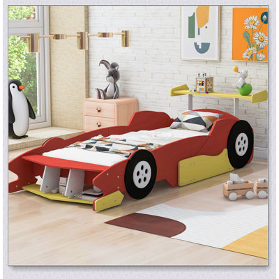 Race Car-Shaped Platform Bed With Wheels