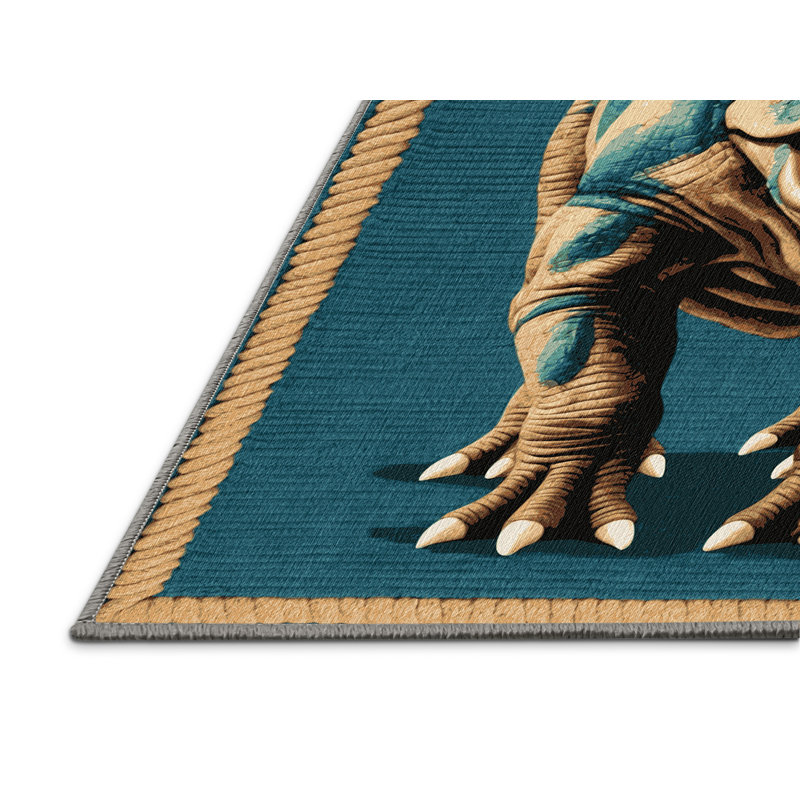 Machine Washable Dinosaurs Green Area Rug, Square 7'