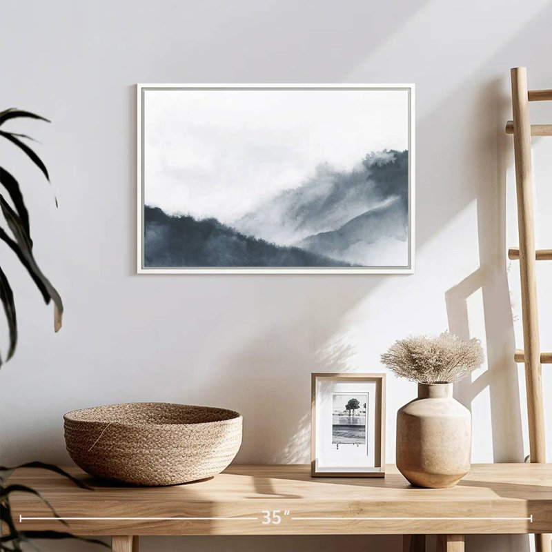 Misty Mountains en gris, Cadre flottant blanc, 19 po x 13 po