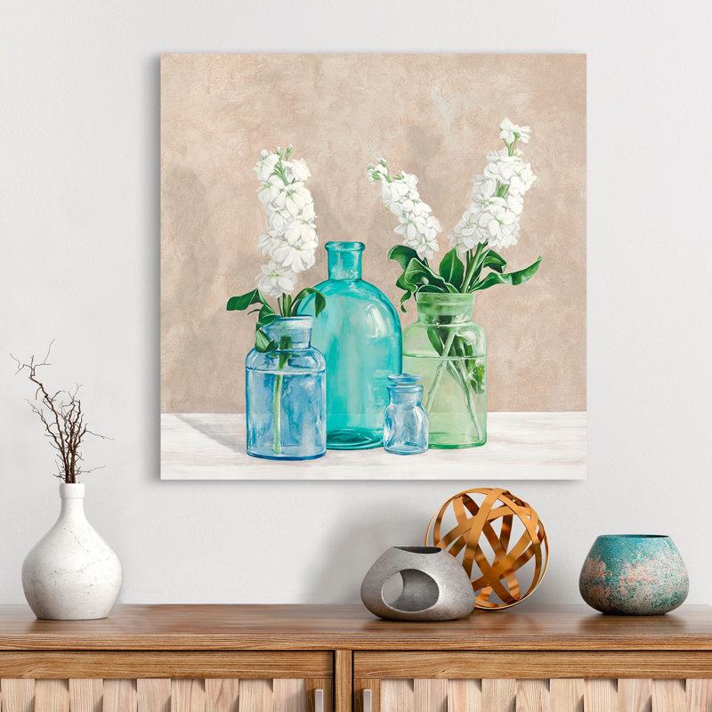 Floral Setting With Glass Vases II by Jenny Thomlinson - Wrapped Canvas Print, 70cm H x 70cm W x 4cm D