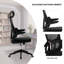 Chaise de bureau ergonomique avec fonction d'inclinaison, extensible et assise en maille confortable pour le bureau à domicile, pivotante et inclinable noire, revêtement respirant réglable.