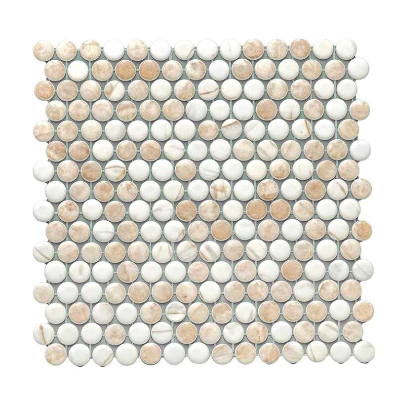 Eterna Penny 12"x12" Recycled Glass Mosaic Tile, Cream Blend