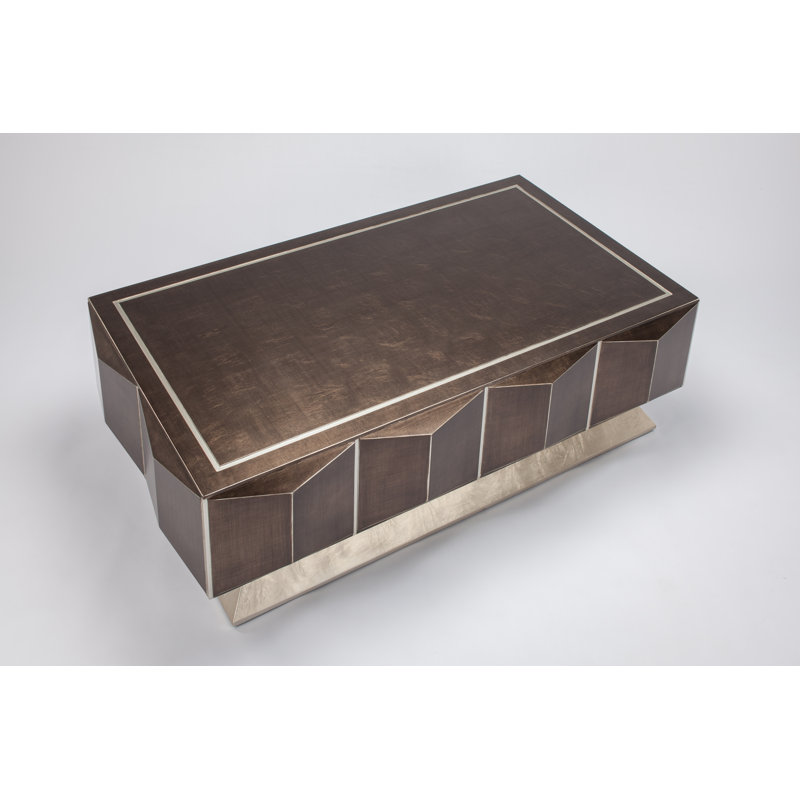 Bronze Rectangular Manufactured Wood Coffee Table with Silver Trim
