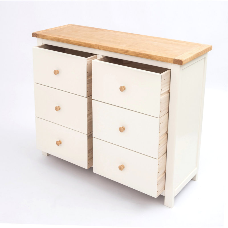 Lewistown 110cm W 6 - Drawer Chest of Drawers, Off White/Waxed Pine