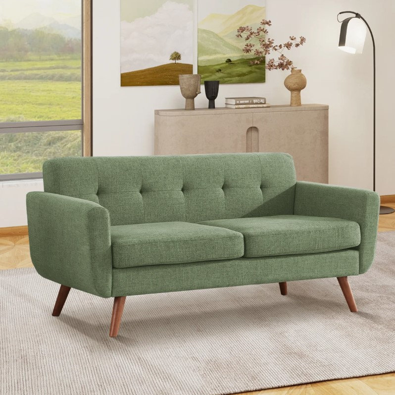 Jadier 66" Upholstered Loveseat Square Sofa, Beige Linen