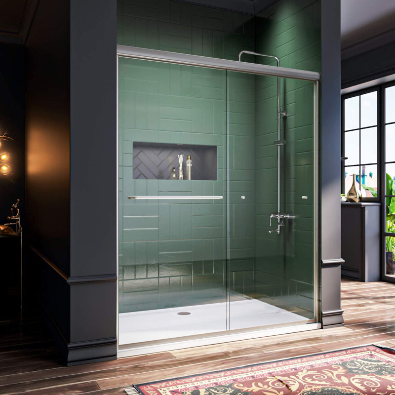 Porte de douche coulissante double demi-cadre l 50 "-54" x H 72 ", Nickel brossé
