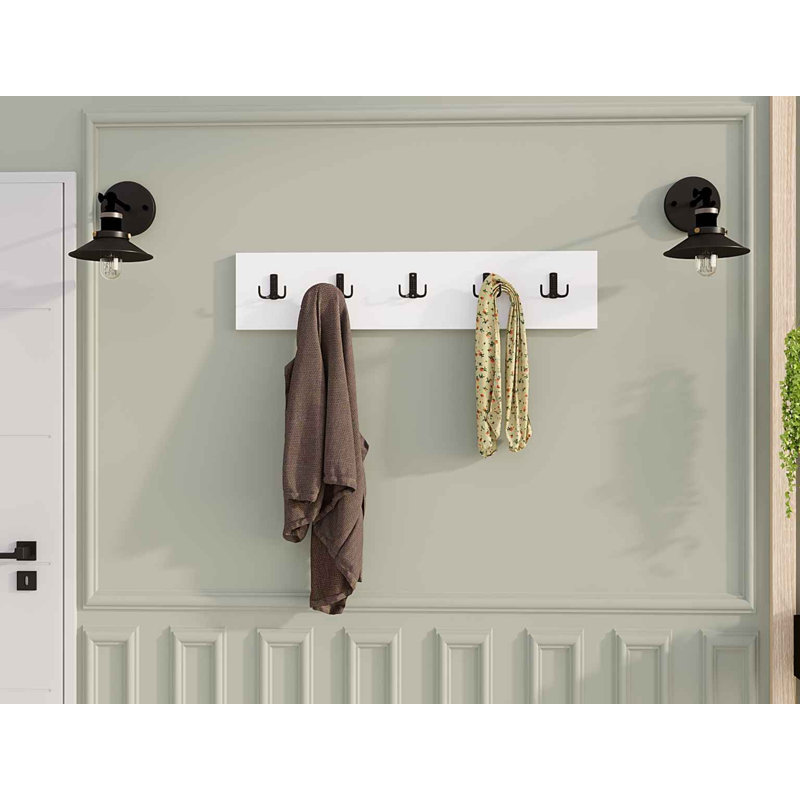 Modern Wall Hook, White, 31.5 x 6.7 x 0.7 inches | 100% Melamine Coated Particle Board, Durable & Stylish Design | Perfect for Entryway, Living Room, or Office Organization, Sleek Novelty Concept