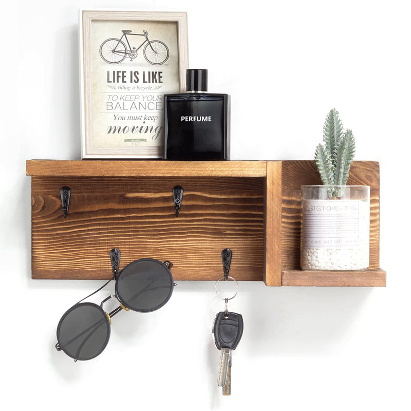 Wooden Mail And Keychain With Key Hook And Mail Sorter