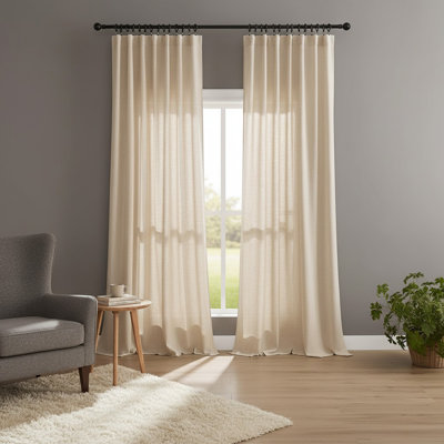 Polyester Linen Light Filtering Curtains 96" Length, Rod Pocket & Back Tab Window Drapes Set