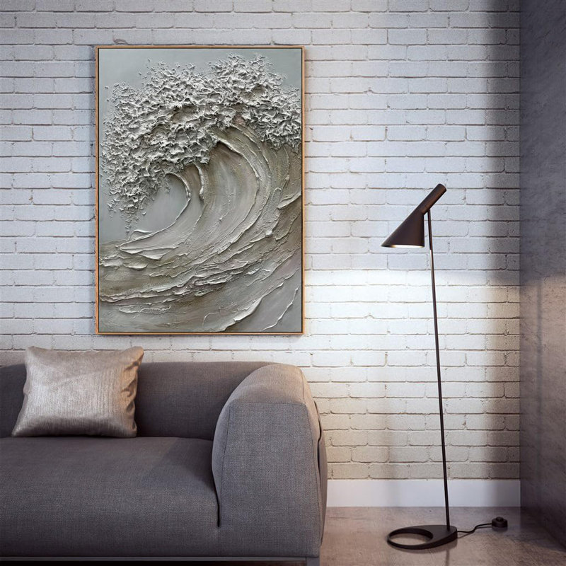 Art mural sur toile 3D texturé, 24 x 36 pouces, peinture à l'huile peinte à la main avec cadre en bois, décor océan abstrait moderne