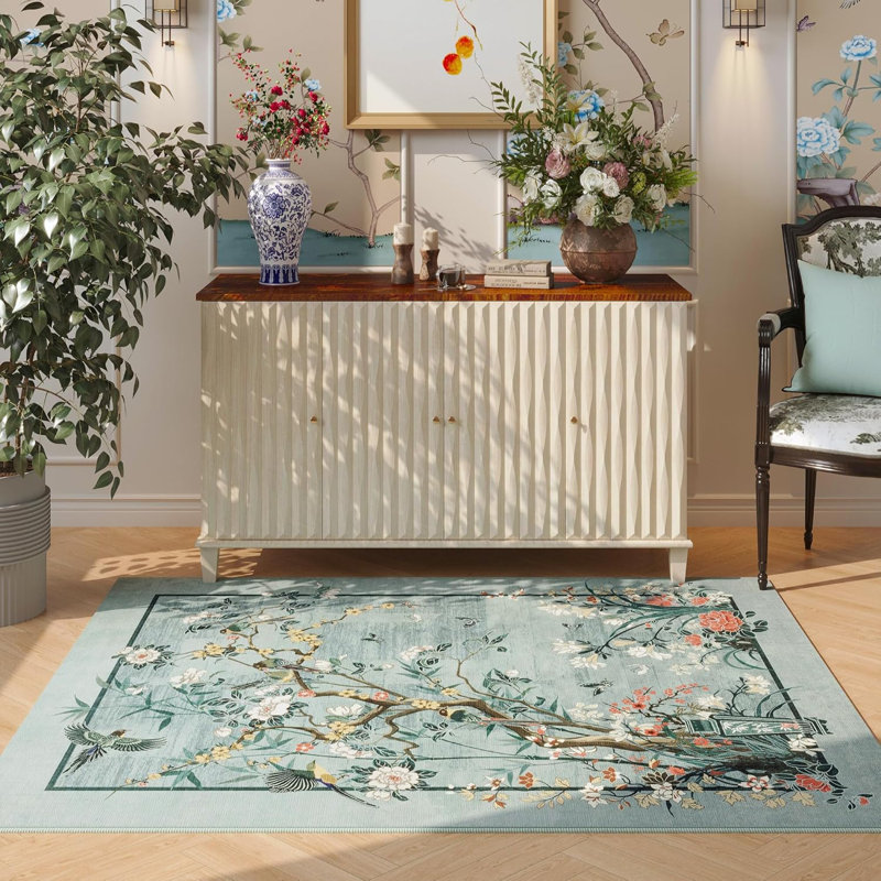 Tapis lavable floral rétro de style chinois