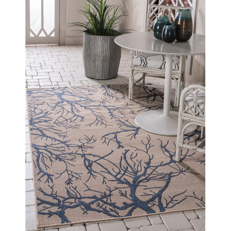 Allon Abstract Beige/Blue Indoor/Outdoor Area Rug