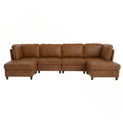 Modern 4-Seat Modular Corner Sofa with Pillows and Convertible Ottoman for Free Configuration and Comfortable Seating