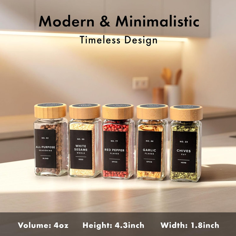 Square Spice Jars with Bamboo Wooden Lid (Pack of 24)