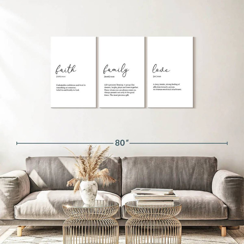 Impression sur toile Faith Family Love, H 27 po x l 56 po x P 1,25 po