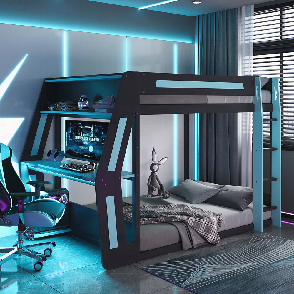 Wrought Studio Gaming Bed with Side-Mounted Oversized RGB Desk ...