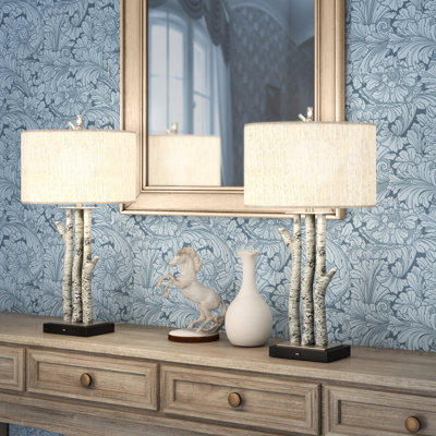 Birchwood Trio - Lampe de table 29,5 "avec USB - ensemble de 2 - finition blanc délavé