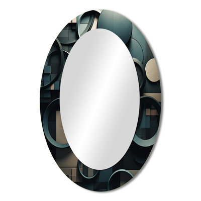 Teal Fragmented Forms - Abstract Oval Decorative Mirror On Metal